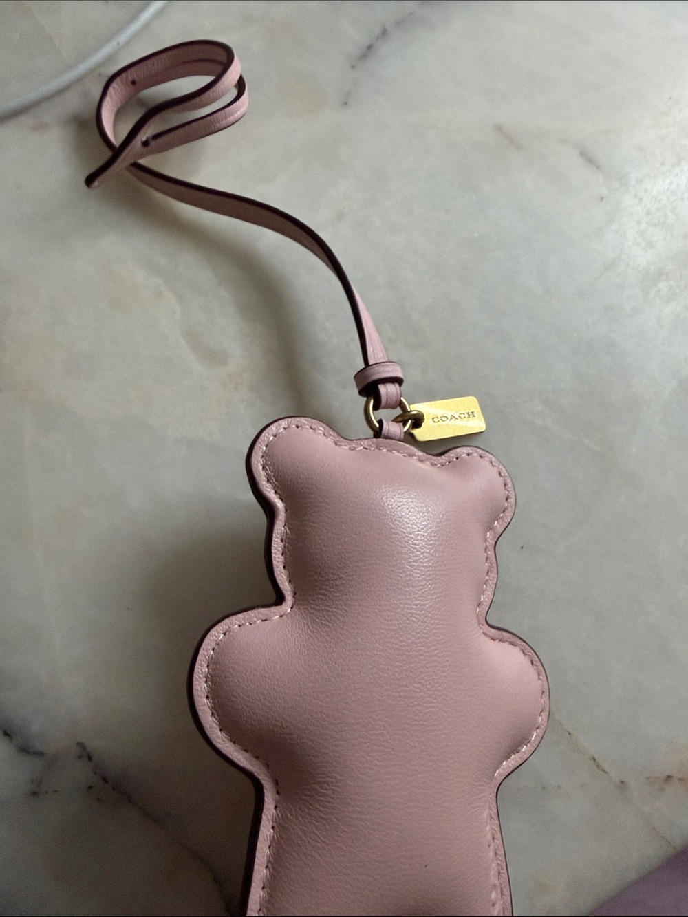 Coach Blush Pink Leather Bear Bag Charm with Gold Tag